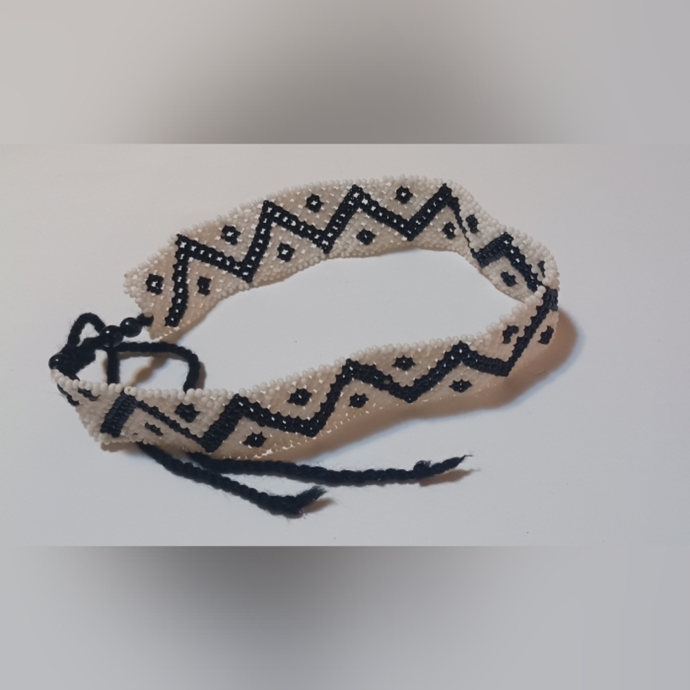 Beaded Black & White Vintage Choker Necklace